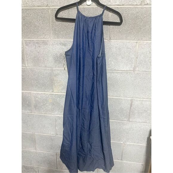 Mlle Gabriel Women's High Neck Sleeveless Mini Dress Size L Blue Keyhole Neck - Picture 4 of 4